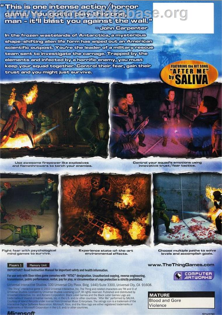 Thing, The - Microsoft Xbox - Artwork - Box Back