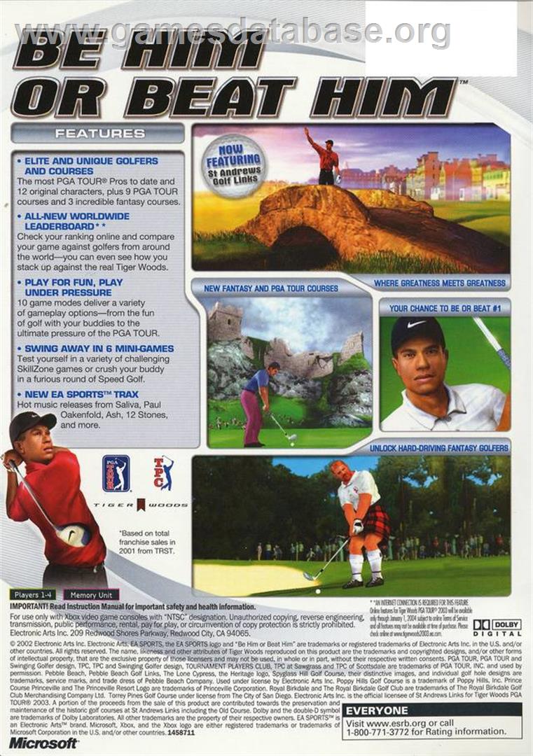 Tiger Woods PGA Tour 2003 - Microsoft Xbox - Artwork - Box Back