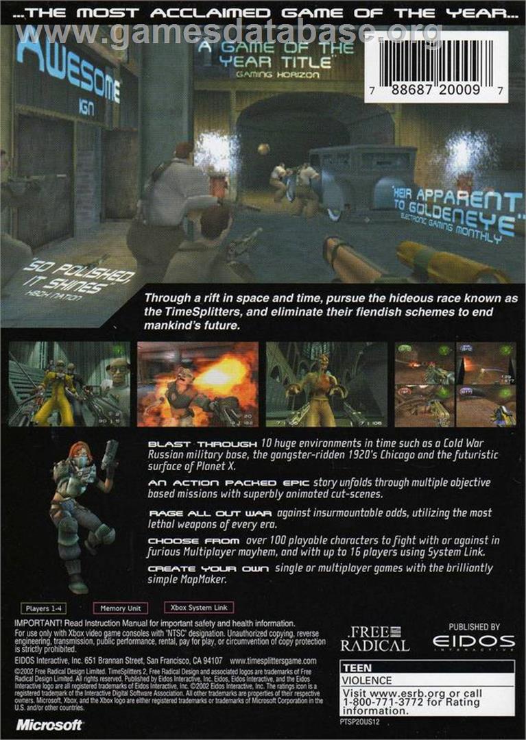 TimeSplitters 2 - Microsoft Xbox - Artwork - Box Back