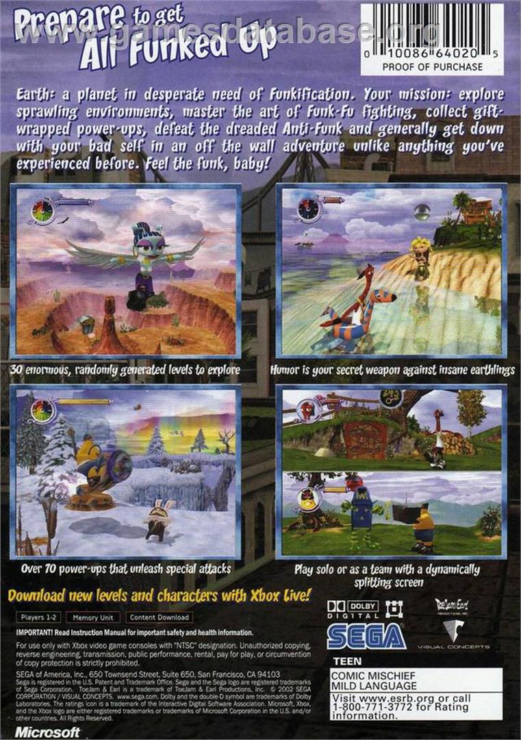 Toejam And Earl 3 - Mission To Earth - Microsoft Xbox - Artwork - Box Back