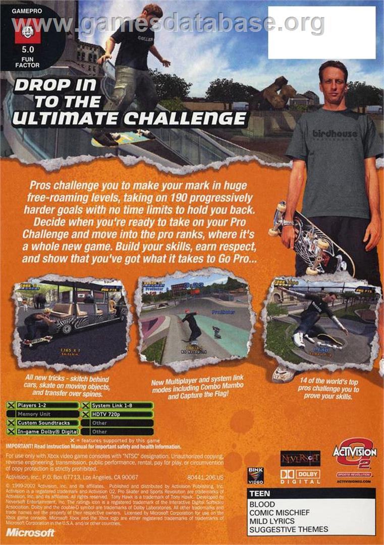 Tony Hawk's Pro Skater 4 - Microsoft Xbox - Artwork - Box Back