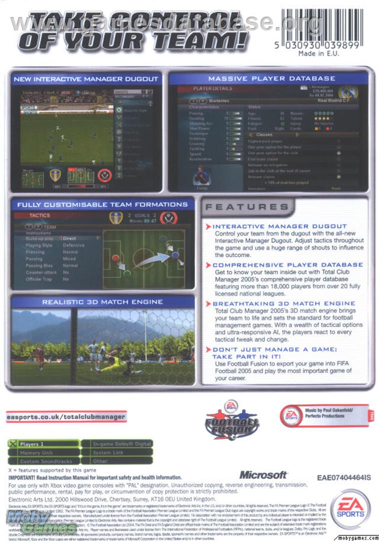 Total Club Manager 2005 - Microsoft Xbox - Artwork - Box Back