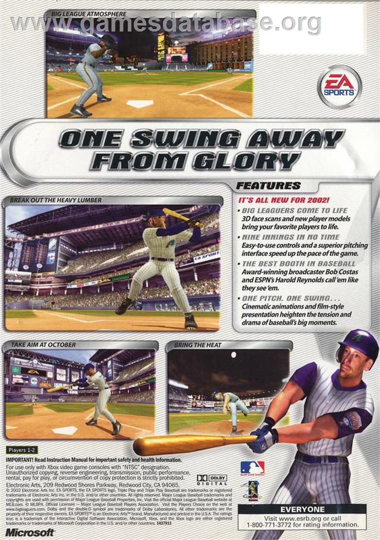 Triple Play 2002 - Microsoft Xbox - Artwork - Box Back