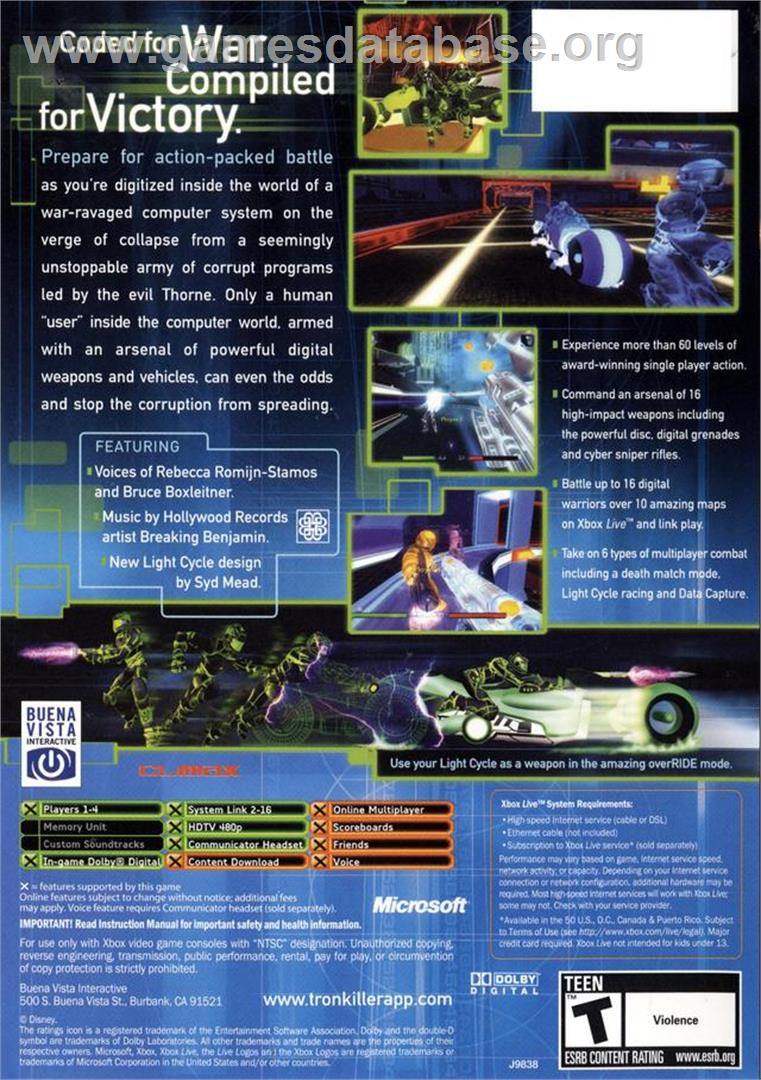 Tron 2.0 - Killer App - Microsoft Xbox - Artwork - Box Back