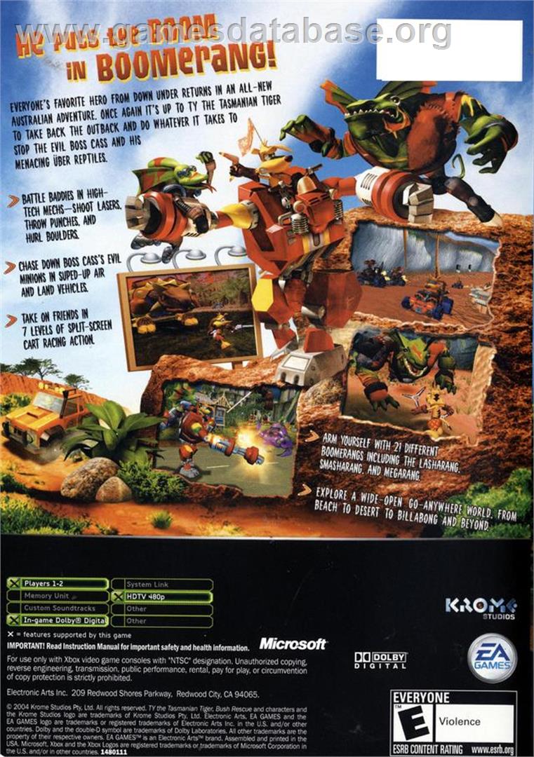 Ty the Tasmanian Tiger 2: Bush Rescue - Microsoft Xbox - Artwork - Box Back