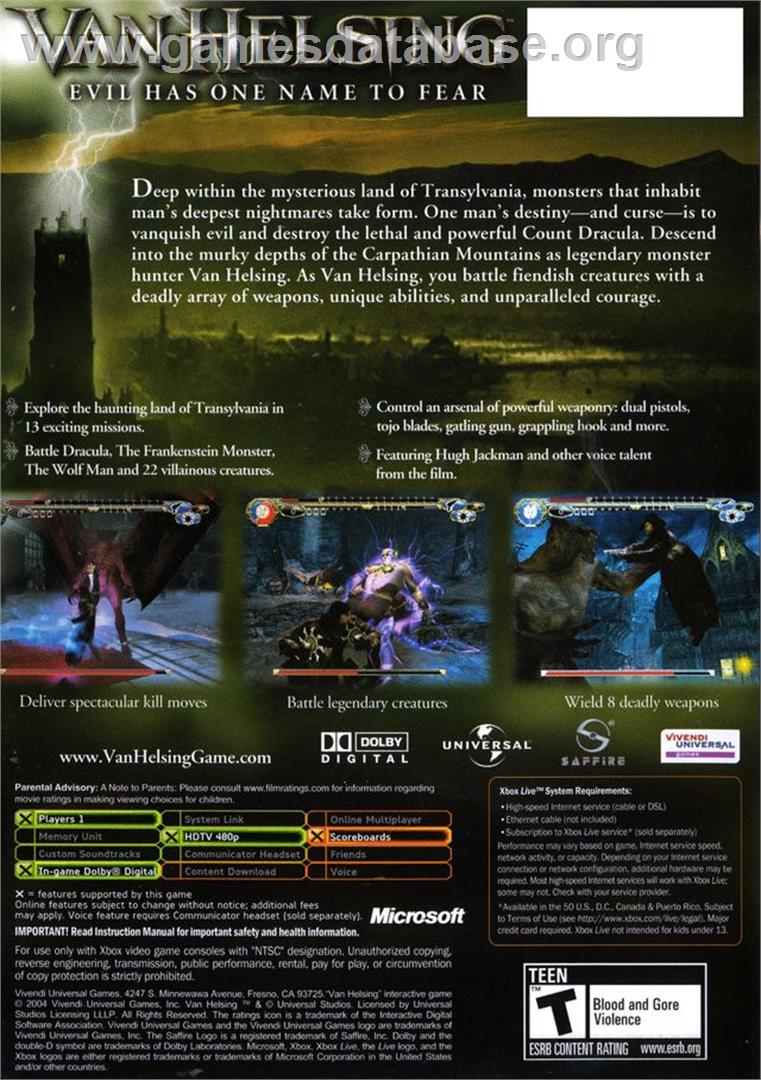 Van Helsing - Microsoft Xbox - Artwork - Box Back