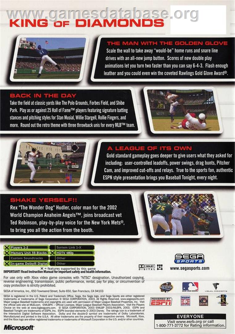 World Series Baseball 2K3 - Microsoft Xbox - Artwork - Box Back