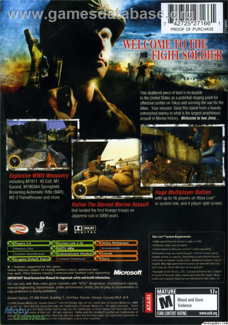 World War II Combat: Iwo Jima - Microsoft Xbox - Artwork - Box Back