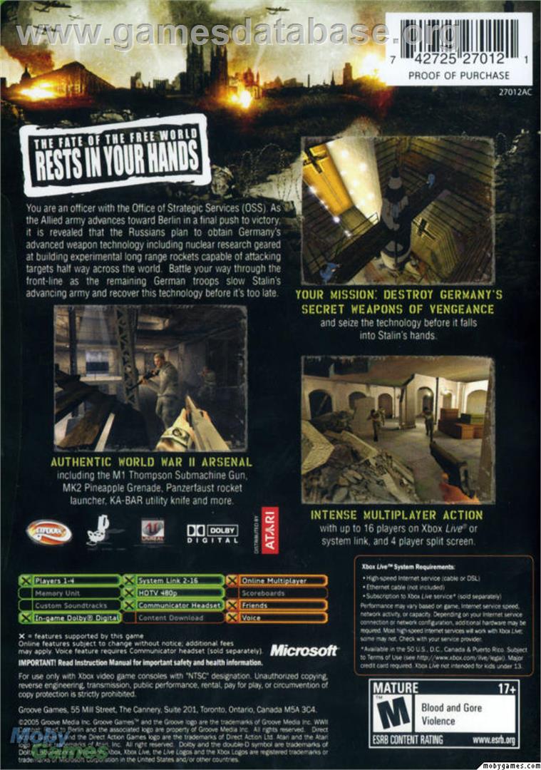 World War II Combat: Road to Berlin - Microsoft Xbox - Artwork - Box Back