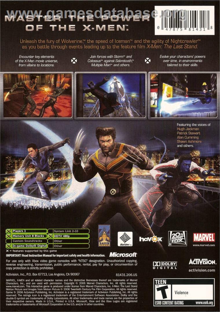 X-Men - The Official Game - Microsoft Xbox - Artwork - Box Back