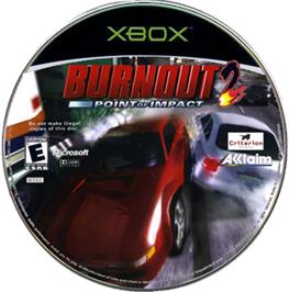 Artwork on the CD for Burnout 2: Point of Impact on the Microsoft Xbox.