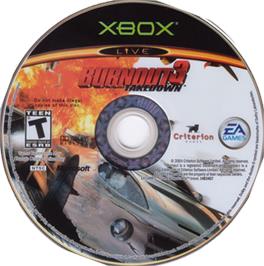Artwork on the CD for Burnout 3 - Takedown on the Microsoft Xbox.
