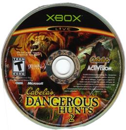 Artwork on the CD for Cabela's Dangerous Hunts 2 on the Microsoft Xbox.