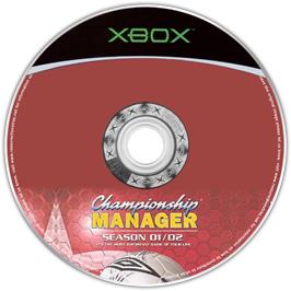 Artwork on the CD for Championship Manager: Season 01/02 on the Microsoft Xbox.