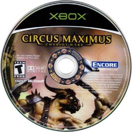 Artwork on the CD for Circus Maximus: Chariot Wars on the Microsoft Xbox.