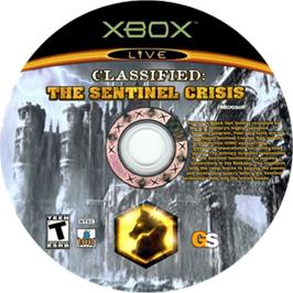 Artwork on the CD for Classified - The Sentinel Crisis on the Microsoft Xbox.