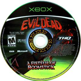 Artwork on the CD for Evil Dead - A Fistful Of Boomstick on the Microsoft Xbox.