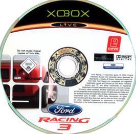 Artwork on the CD for Ford Racing 3 on the Microsoft Xbox.