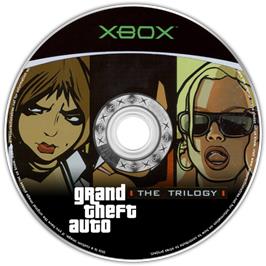 Artwork on the CD for Grand Theft Auto: The Trilogy on the Microsoft Xbox.