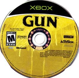 Artwork on the CD for Gun on the Microsoft Xbox.