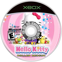 Artwork on the CD for Hello Kitty Roller Rescue on the Microsoft Xbox.