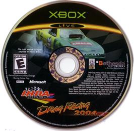 Artwork on the CD for IHRA Drag Racing 2004 on the Microsoft Xbox.