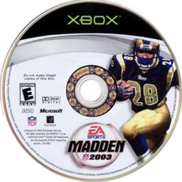 Artwork on the CD for Madden Nfl 2003 on the Microsoft Xbox.