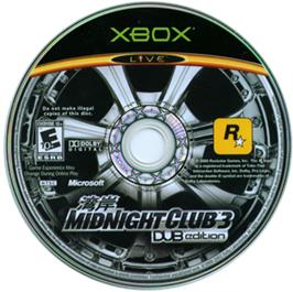 Artwork on the CD for Midnight Club 3 - Dub Edition on the Microsoft Xbox.