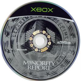 Artwork on the CD for Minority Report: Everybody Runs on the Microsoft Xbox.