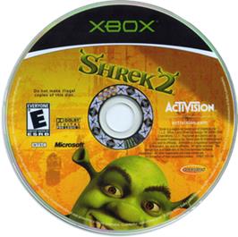 Artwork on the CD for Shrek 2 on the Microsoft Xbox.