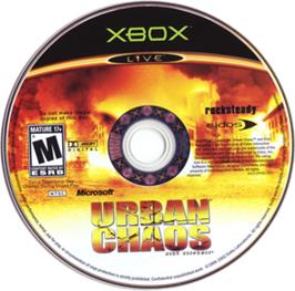 Artwork on the CD for Urban Chaos: Riot Response on the Microsoft Xbox.