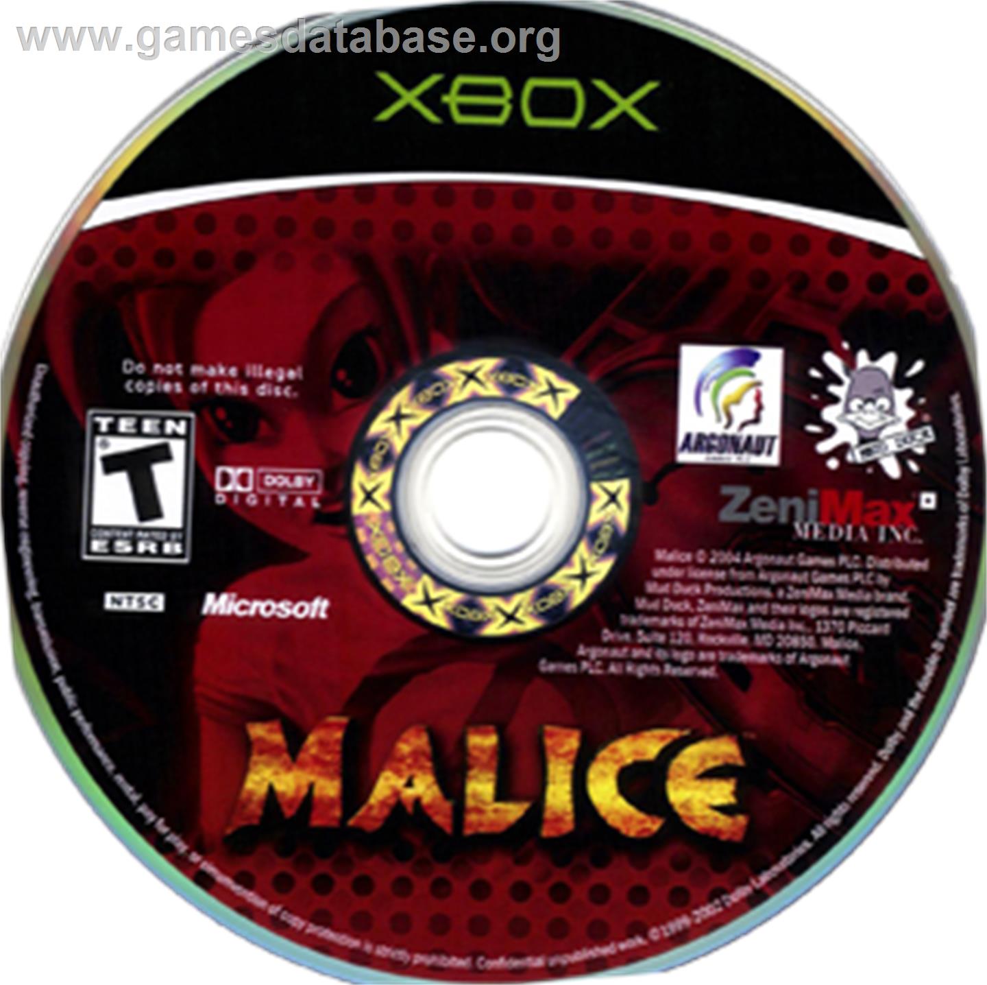 Malice - Microsoft Xbox - Artwork - CD