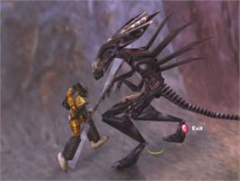 In game image of Aliens vs. Predator: Extinction on the Microsoft Xbox.