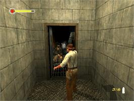 In game image of Indiana Jones and the Emperor's Tomb on the Microsoft Xbox.