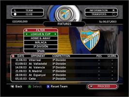 In game image of Total Club Manager 2004 on the Microsoft Xbox.
