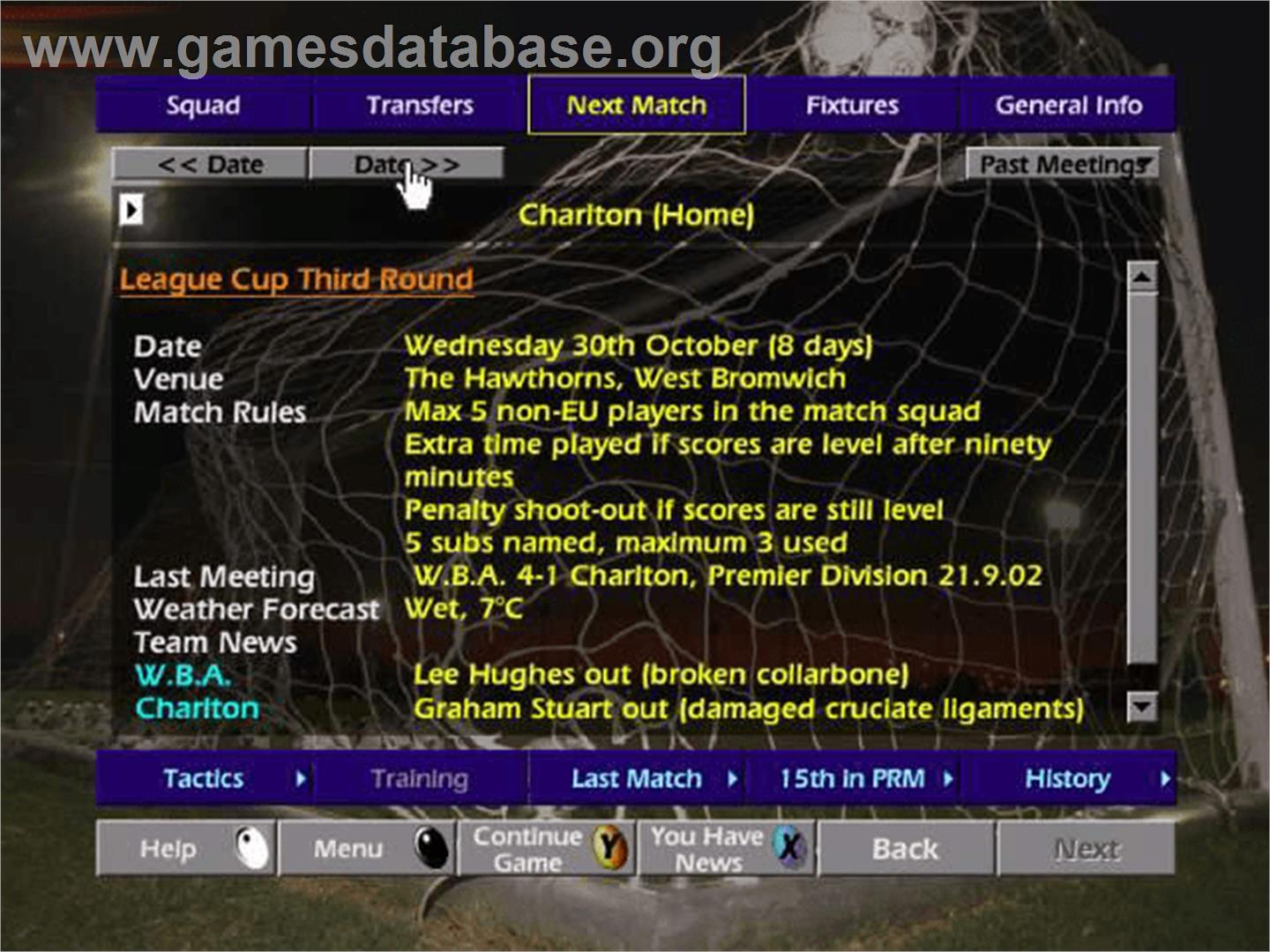 Championship Manager: Season 02/03 - Microsoft Xbox - Artwork - In Game