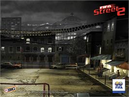 Title screen of FIFA Street 2 on the Microsoft Xbox.