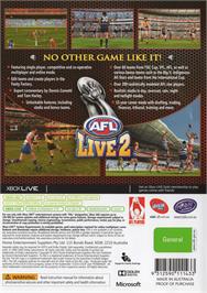 Box back cover for AFL Live 2 on the Microsoft Xbox 360.