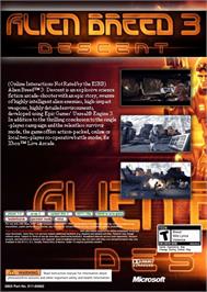 Box back cover for Alien Breed 3 - Descent on the Microsoft Xbox 360.