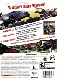 Box back cover for Burnout Paradise on the Microsoft Xbox 360.