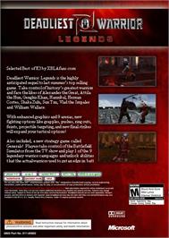 Box back cover for Deadliest Warrior: Legends on the Microsoft Xbox 360.
