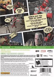Box back cover for Deadpool on the Microsoft Xbox 360.