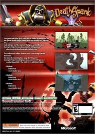 Box back cover for Deathspank on the Microsoft Xbox 360.
