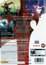 Box back cover for Dragon Age: Origins on the Microsoft Xbox 360.