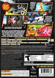 Box back cover for Dragon Ball Raging Blast on the Microsoft Xbox 360.