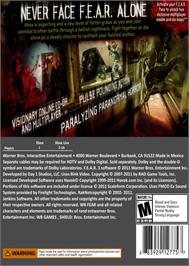 Box back cover for F.E.A.R. 3 on the Microsoft Xbox 360.