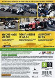 Box back cover for F1 2014 on the Microsoft Xbox 360.