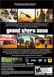 Box back cover for Grand Theft Auto - San Andreas on the Microsoft Xbox 360.