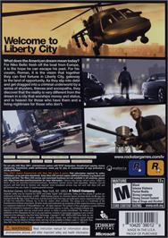 Box back cover for Grand Theft Auto 4 on the Microsoft Xbox 360.
