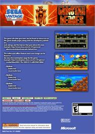 Box back cover for Gunstar Heroes on the Microsoft Xbox 360.